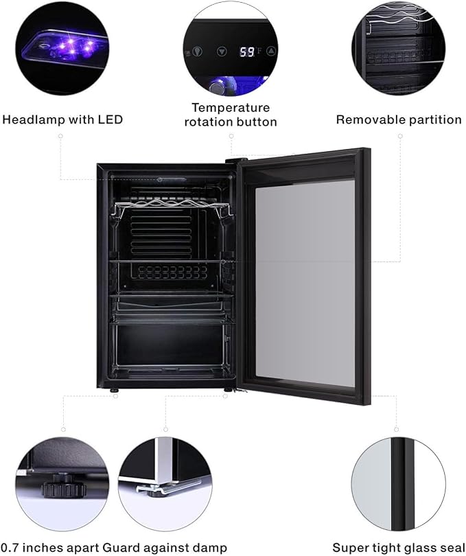 Antarctic Star 36 Bottle Wine Cooler/Cabinet BeverageRefrigerator Small Mini Wine Cellar Beer Soda Bar Fridge Quiet Operation Compressor Adjust Temperature Freestanding Black, 4.4 Cu. ft | 36 Bottle Capacity, for Beer Soda Bar, Quiet Operation, Adjust ...