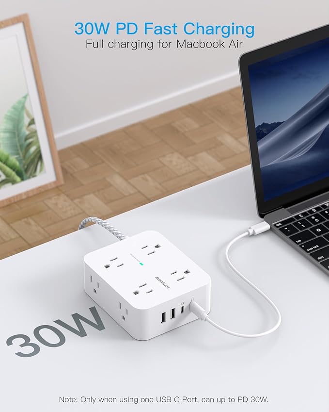 PD 30W USB C Power Strip 15Ft, HANYCONY 8 Outlets Surge Protector 4 USB (2 USB C Ports), 1080J Desk Charging Station for Multiple Devices, Flat Plug Extension Cord for College Dorm Room Essentials