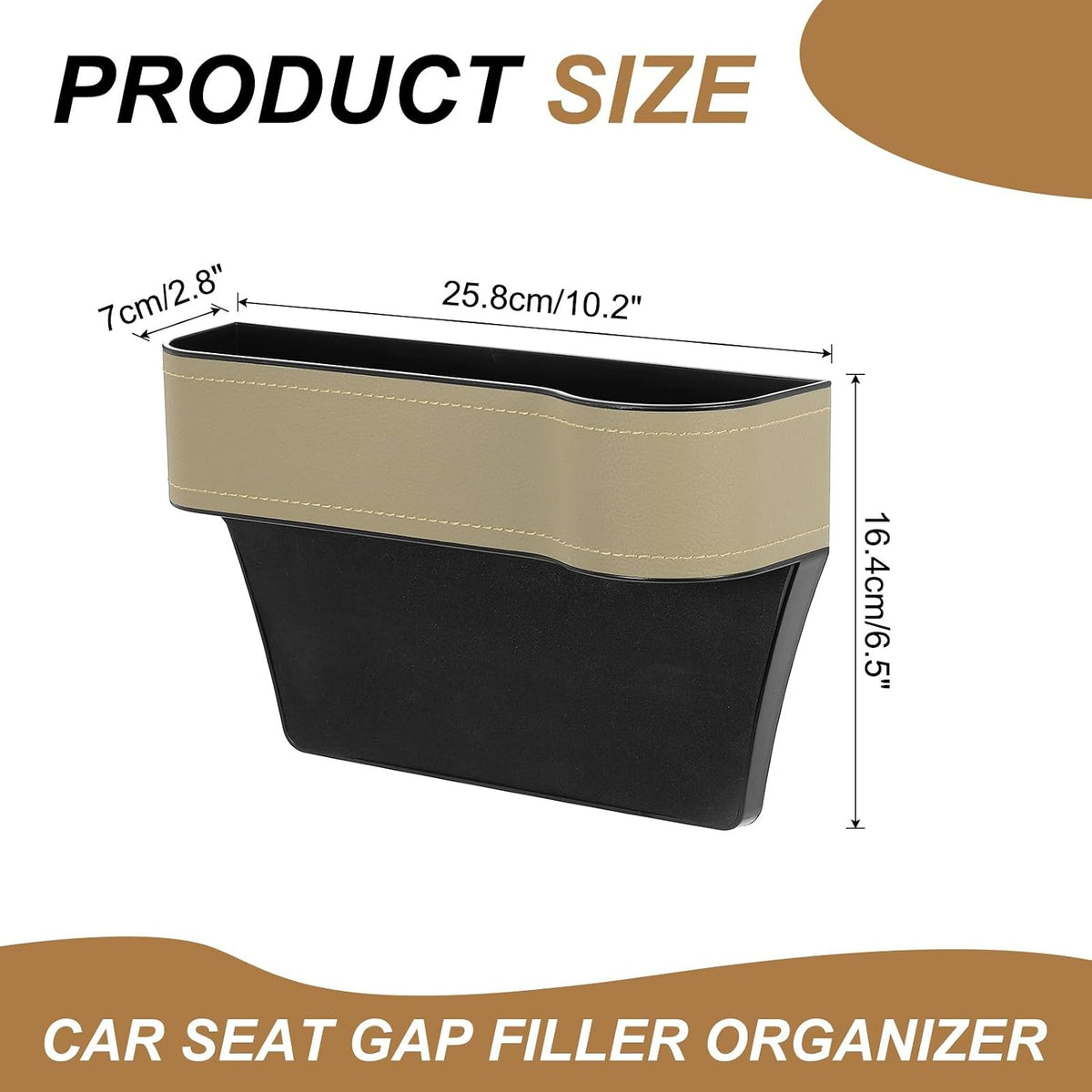 HARFINGTON 2pcs Car Seat Gap Filler Organizer 10.2 x 6.5 x 3.1 Inch ABS+Leather Universal Car Organizer Storage Box Between Seat and Console (Left+Right) with Cup Holders for Phone, Beige
