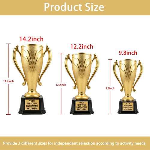 Custom Trophy Award - Personalized 9.8" Gold Cup Trophy with Engraved Text & Logo for Teams & Celebrations