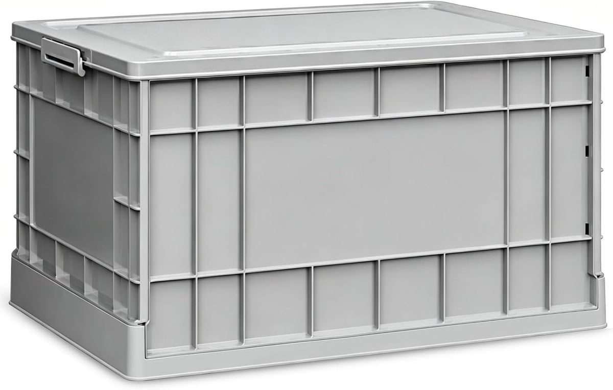 Stackable Storage Bins with Lids, 58L Collapsible Storage Bins with Wheels, Heavy Duty Folding Containers,Totes for Organizing Tools, Snacks, Books, Drinks, Camping & Transport (1 Pack)