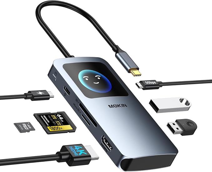 MOKiN 7 in 1 USB C Hub, 4K@60Hz Smart LED Docking Station