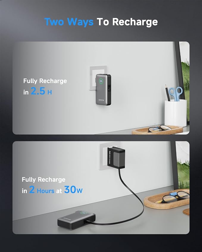 Portable Charger with Built in 25.6in Retractable Cable and Wall Plug, 10000mAh USB C Travel Power Bank, 35W Fast Charging Battery Pack Compatible with iPhone 16 15 14 13 Samsung Android Phone etc