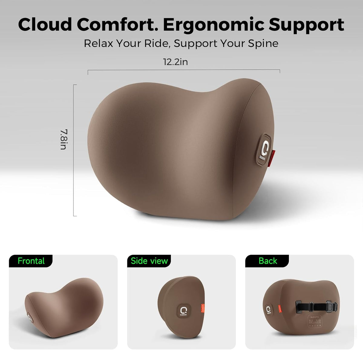 BEBAS Memory Foam Car Headrest Pillow - Breathable Neck Support Pillow for Driving, Universal Fit Cars/SUVs/Tesla/Toyota & Office Chair, Removable Cover (Brown, 4-Season)