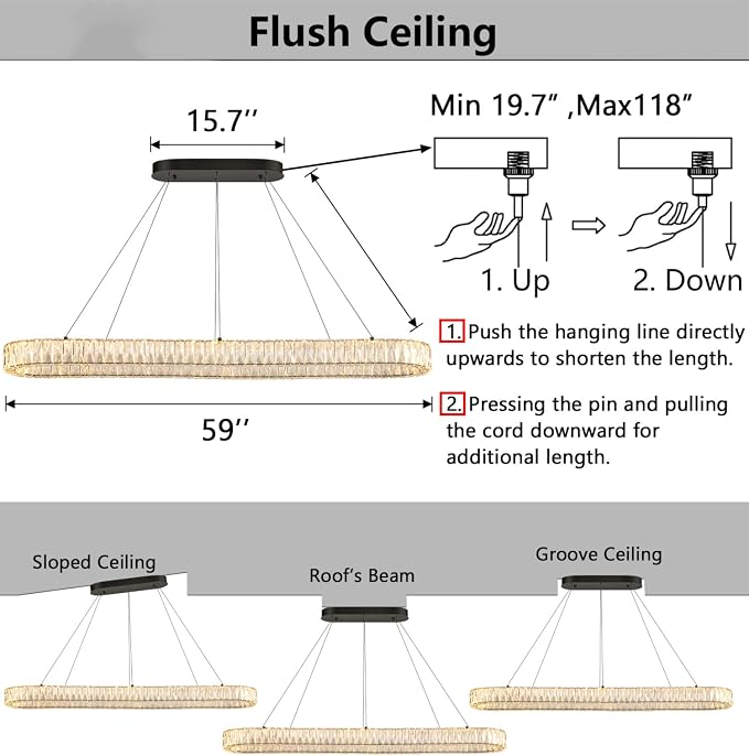 HAIXIANG Crystal 59 Inch Long Chandelier Modern Dimmable LED Chandeliers