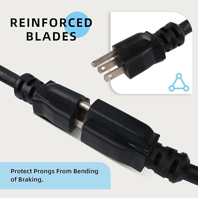 EP 12/3 40 FT Indoor Outdoor Black Extension Cord Waterproof, 12 Gauge 3 Prong Power Cord Flexible Resistant Appliance Extension Cable Electric Cable Outside, 15A 1875W 12AWG SJTW, ETL Listed