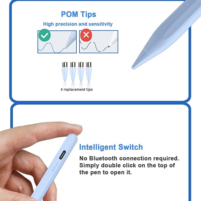Stylus Pens for Touch Screens Power-Display Tablet Pen POM Tip Magnetic Digital