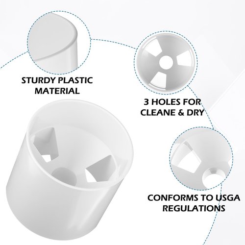 4PCS White Golf Hole Cups, 3.9" Depth & 4.3" Diameter, ABS Plastic Putting Green Cups with Drain Holes for Outdoor Backyard Practice
