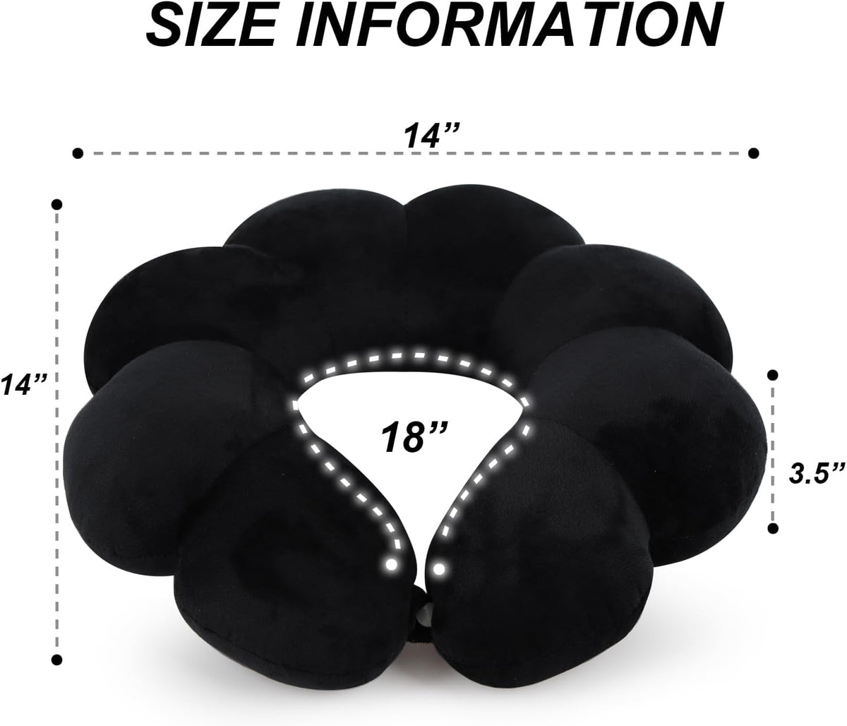 Sexysamba Flower Travel Neck Pillows for Airplanes Breathable Cotton U-Shaped Neck Pillow for Kids & Adults Head Neck Chin Support Rest Pillow for Traveling,Car,Train,Bus,Recline,Home,Office,Black