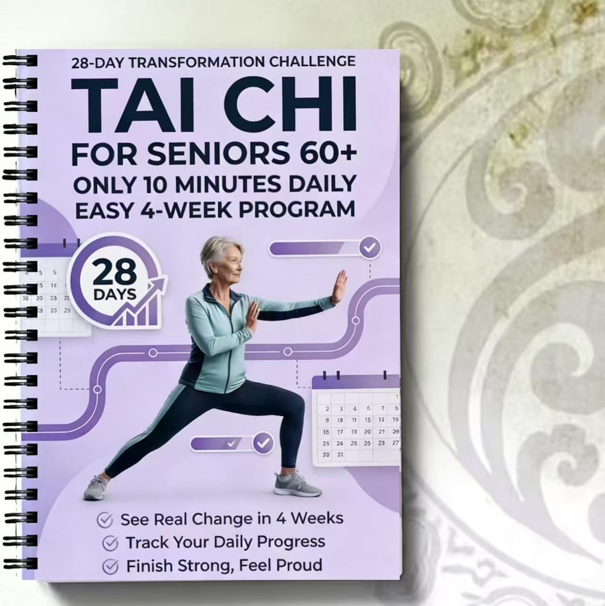 Tai Chi Daily Practice Planner - Spiral-Bound Fitness Log for Seniors & Beginners | 5.5x8.3 Inch, Purple