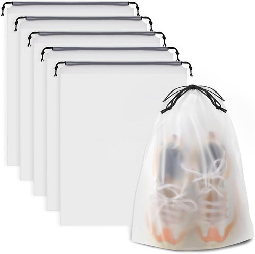 COIDEA Waterproof Travel Drawstring Shoe Bags - 5 Clear Packing Essentials for Men & Women, 15.7 x 11.8 Inches