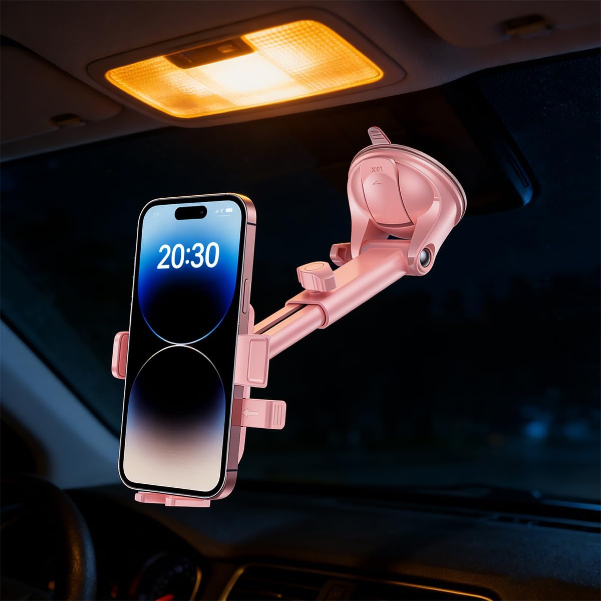 Car Phone Holder, 360° Rotatable Strong Suction Cup Dash Windshield Mobile Phone Mount, Hands-Free Auto Dashboard Cellphone Stand, Universal for Most Smartphones (Pink)