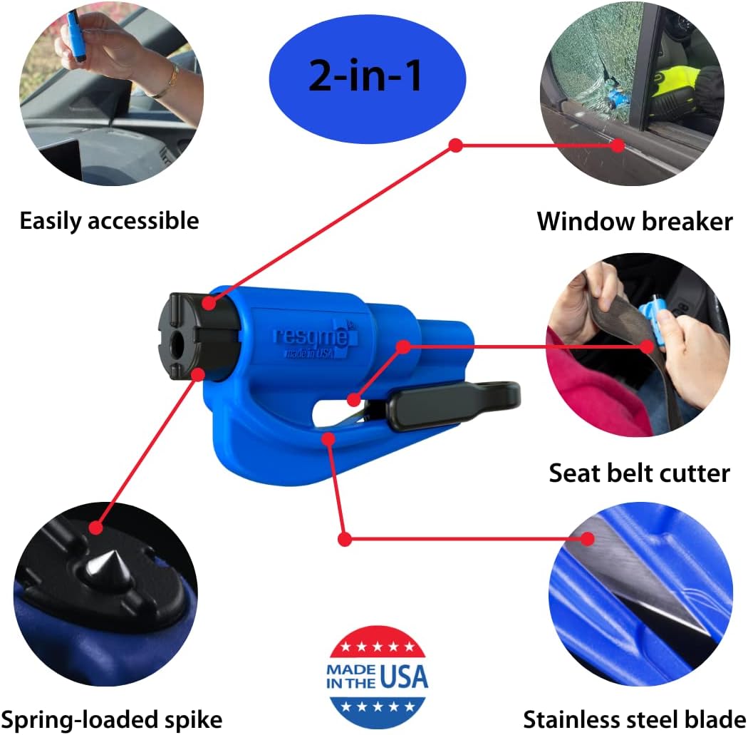 resqme The Original Emergency Keychain Car Escape Tool, 2-in-1 Seatbelt Cutter and Window Breaker, Made in USA, Family Pack of 3, Orange, Black, Pink - Compact Emergency Hammer