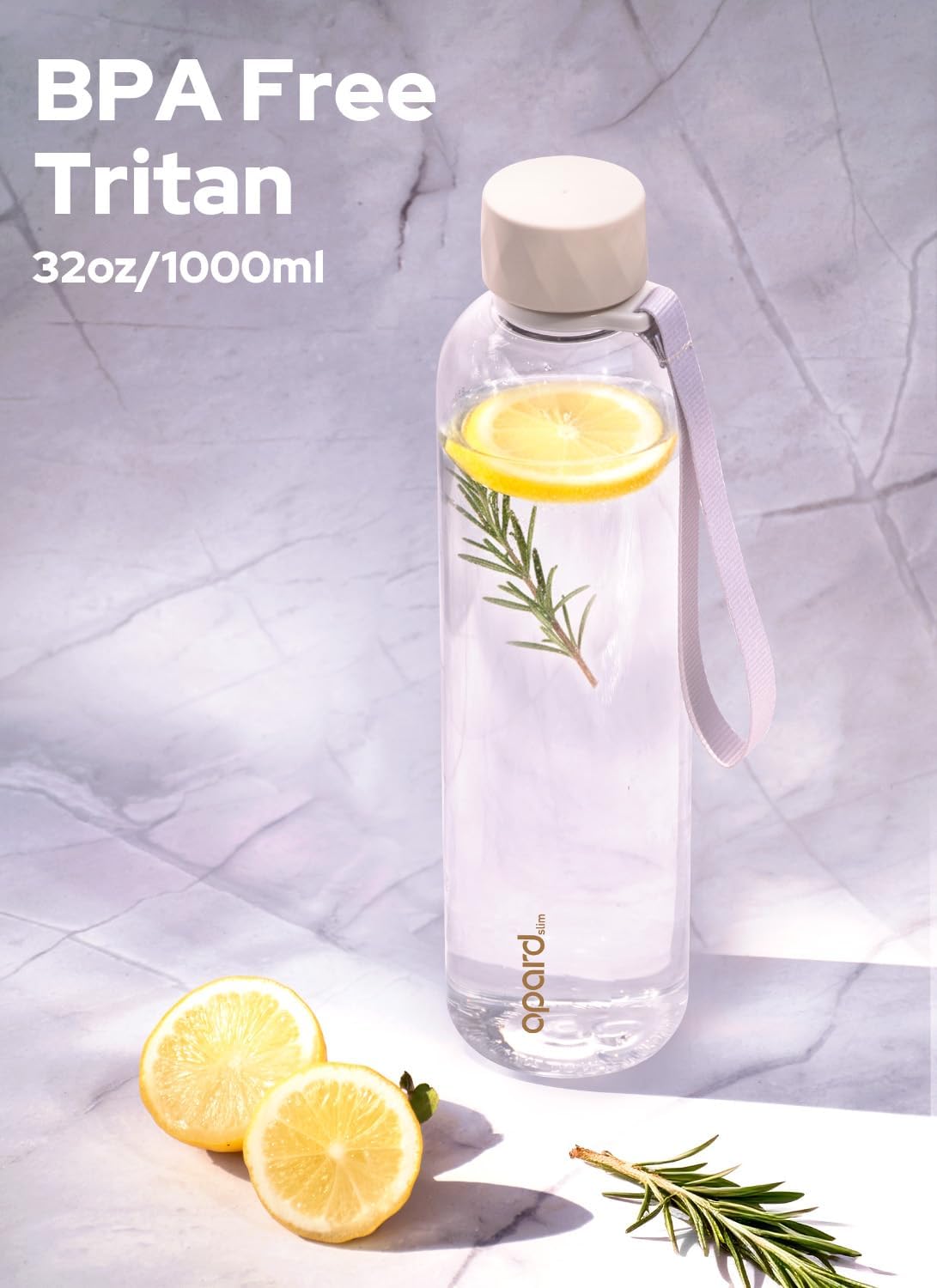 Opard Slim Pro 32oz Water Bottle - BPA-Free Plastic, Leakproof Design, Clear Cream Color | Perfect for Travel & Sports