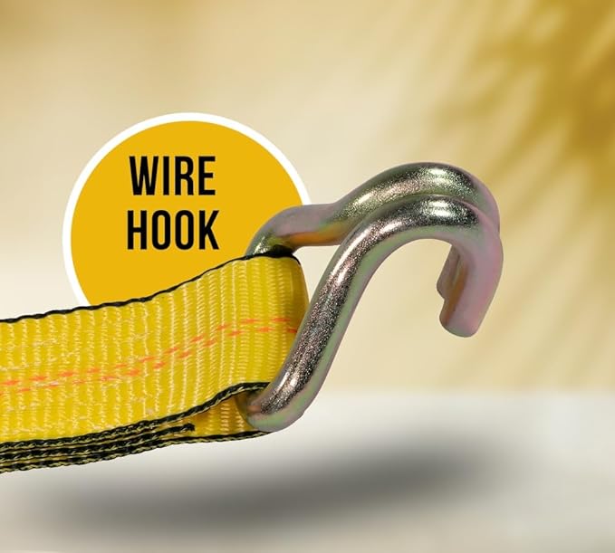 Mytee Products 2 Pack 2" x40' Yellow Ratchet Strap with J Hooks - 10,000 Lbs Breaking Strength - Heavy Duty Tie Down Cargo Truck Straps with Wire Hooks for Flatbed, Truck, Trailers Pickup