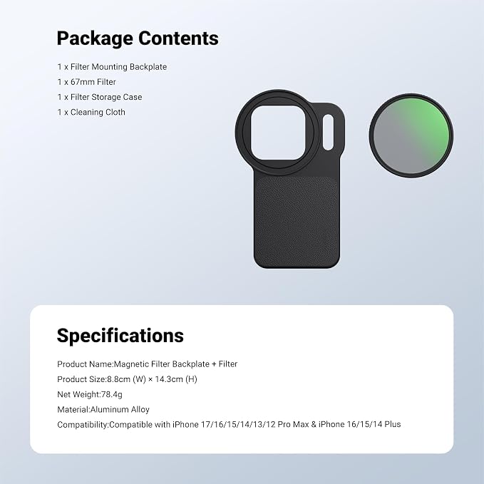 NEEWER 6.9" Magnetic Phone Lens Filter Mount Adapter Backplate Accessories &