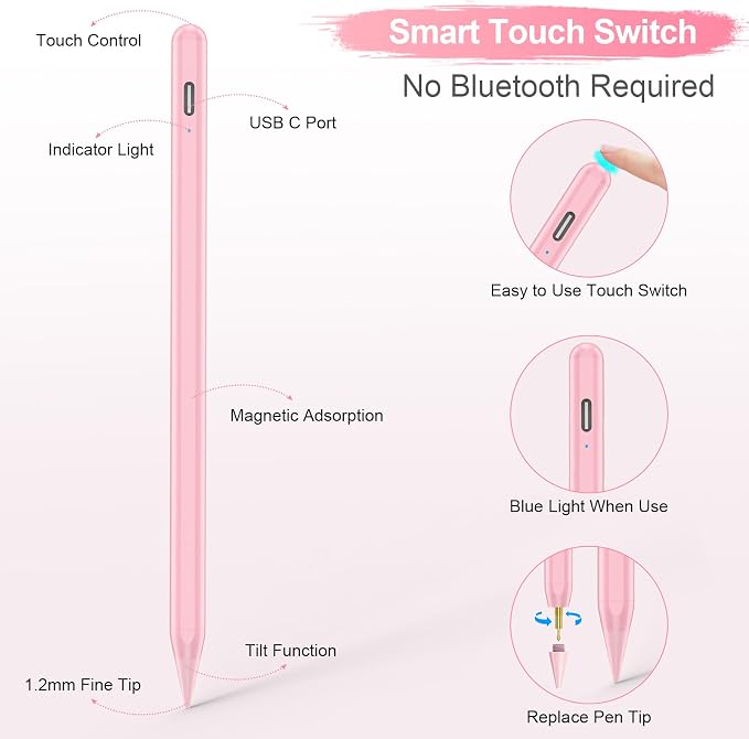 Stylus Pen for iPad A16/10th/9th Generation, 10Mins Fast Charge for Apple