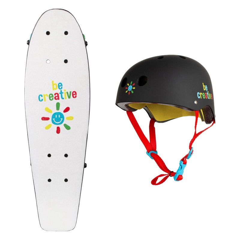 PlayWheels 21" Chalkboard Skateboard & Helmet Combo – Customizable Design with Included Chalk, Durable 9-Ply Maple Deck, Smooth Ride with Polyurethane Wheels, Perfect for Kids, Includes Safety Helmet