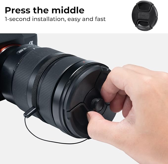 K&F Concept 72mm Lens Cap, 9-in-1 Center Pinch Lens Cover + Anti-Loss Keeper