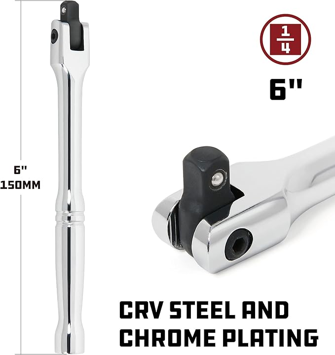 Powerbuilt Flex Head 1/4 Inch Drive Breaker Bar Extension, Rotating 180 Degree, Tight Spaces, Optimized Leverage and Torque - 940504