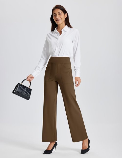 MAGCOMSEN Women's Fleece Lined Pants - High Waisted Thermal Yoga Sweatpants with Pockets