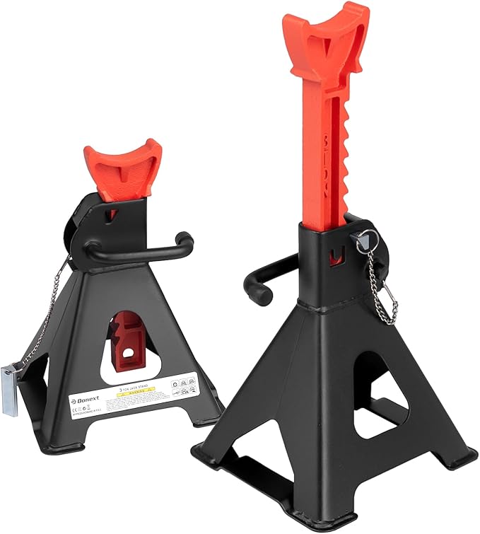 Donext Jack Stands 3 Ton (6,500 lb) Capacity Steel Double Locking, 1 Pair Black and Red Lifting Stand Adjustable Jack Stands