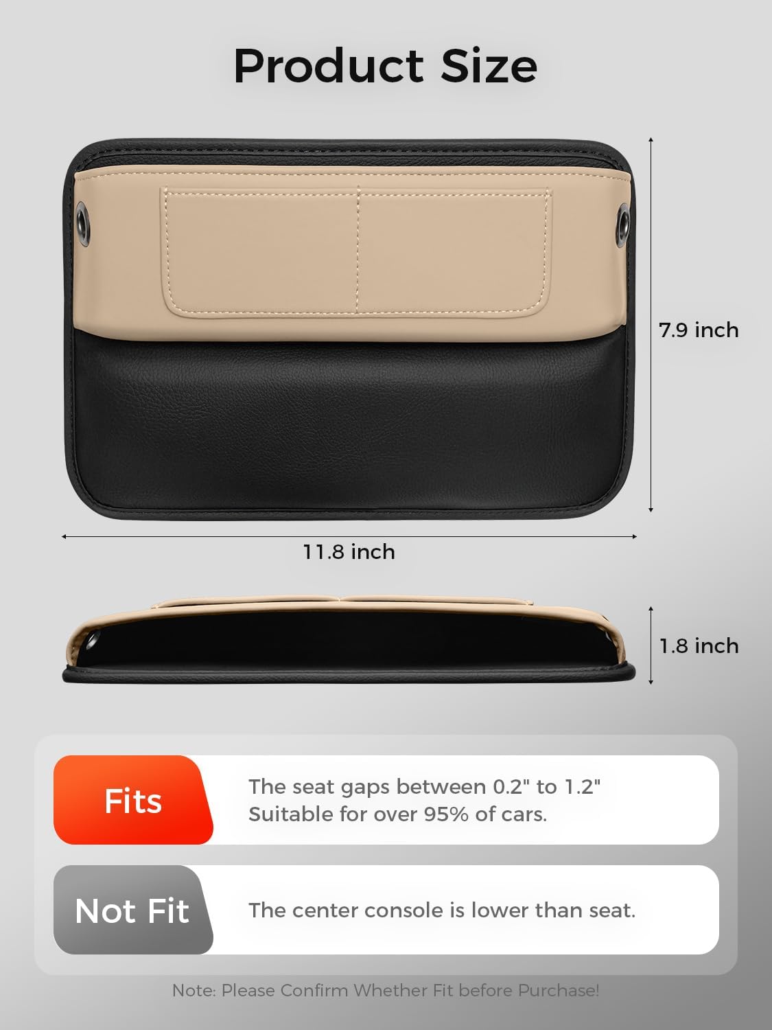 Car Seat Gap Filler Organizer – Phone Holder, Key,Card,Coin Slot, Premium Nappa Style Microfiber Leather (Beige)