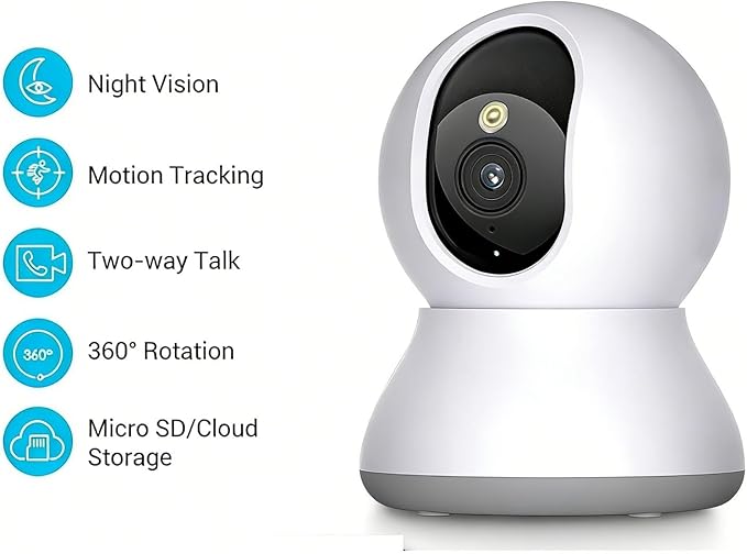 2.4G WiFi Indoor Camera 2K 3MP 360° PTZ Pet Dog IP CCTV Camera with Phone App 2-Way Talk Night Vision for Home Securi(USB)