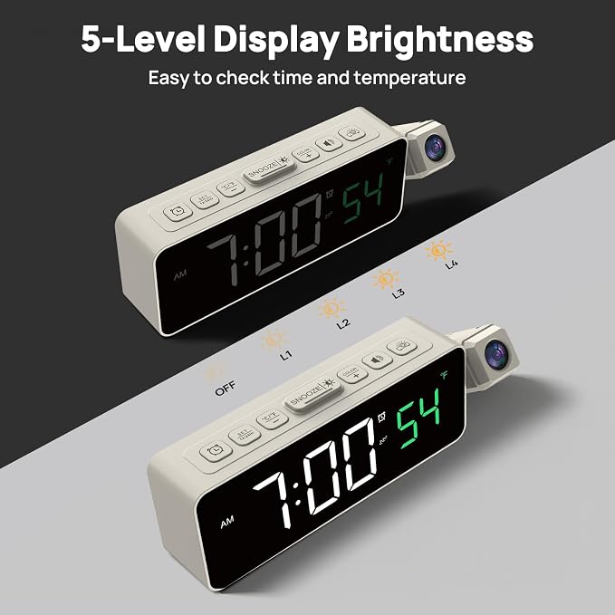 Netzu Projection Alarm Clock for Bedroom Ceiling, Small Compact Plug-in Digital
