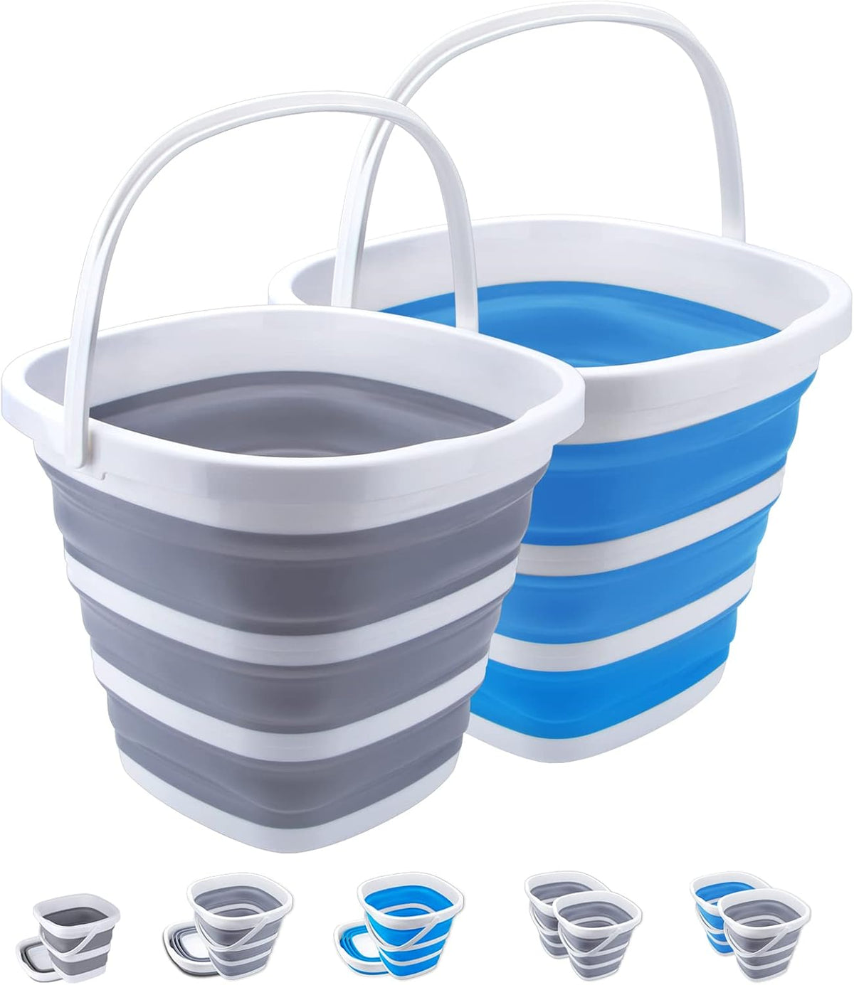 2 Pack Collapsible Buckets 10L 2.6 Gallon Cleaning Bucket Mop Bucket Folding Foldable Portable Small Plastic Water Supplies for Outdoor Garden Camping Fishing Car Wash Space Saving Square