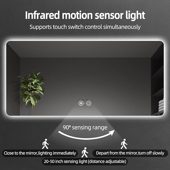 LED Bathroom Mirror with Lights, 32"x24" Smart Backlit Mirror with Auto Sensor Light, Anti-Fog, Wall-Mounted HD Mirror, Shatter-Proof, 3-Color Stepless Dimmable, Memory, UL-Listed