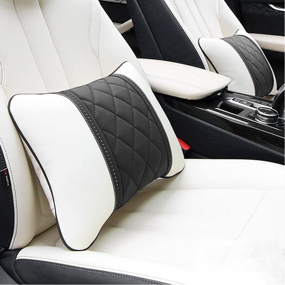 Car Pillows Napa Leather Car Seat Rest Cushion Car Lumbar Pillow for Mercedes Benz Maybach S-Class Lumbar Support Pillow car Accessories（Beige Black）