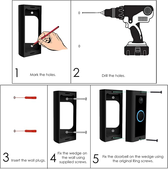 Video Doorbell Corner Mount for Doorbell Wired Corners Mounting Bracket 45