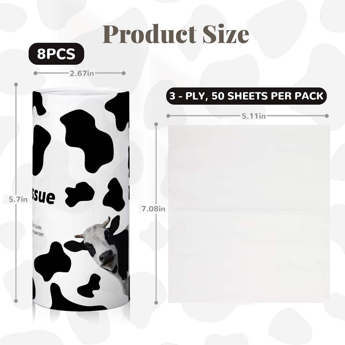 8 Pack Cow Car Tissue Holder, Portable Travel Tissues Cylinder Box Container with 3-Ply 400 Sheets Facial Tissues for Car Cup Holders, Refillable Convenient Automotive Interior Accessories