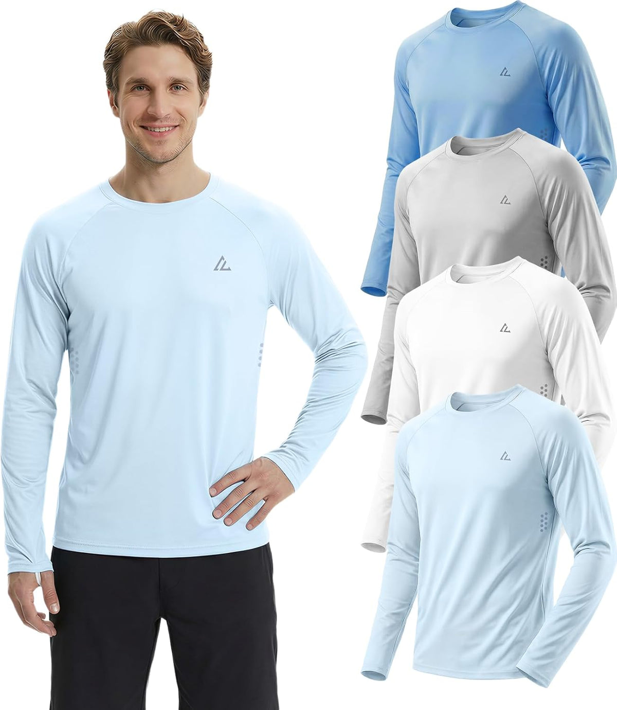 Skiennix Men's UPF 50+ Long Sleeve Sun Shirts - UV Protection Fishing Rash Guard | Moisture-Wicking Tops (2-Pack)