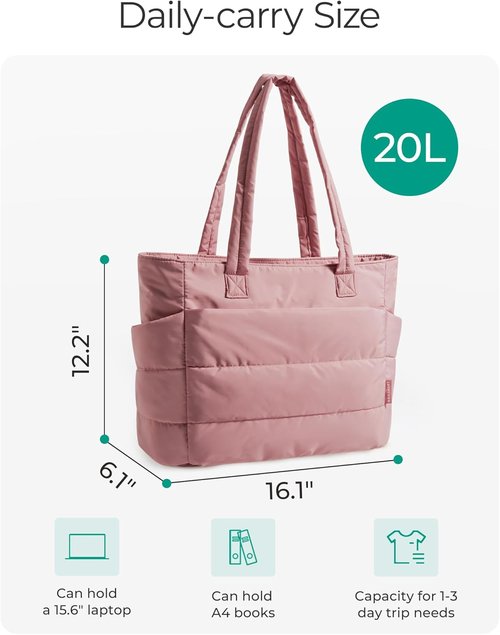BAGSMART Lightweight Puffy Tote Bag for Women - Versatile Shoulder Handbag with Compartments for Travel & Work