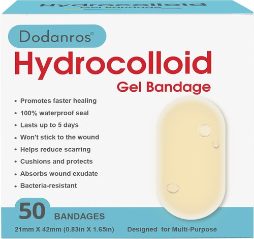 Dodanros Hydrocolloid Gel Bandages - Advanced Fast Healing Adhesive Wound Care Pads | 50 Count, 0.83 x 1.65 in