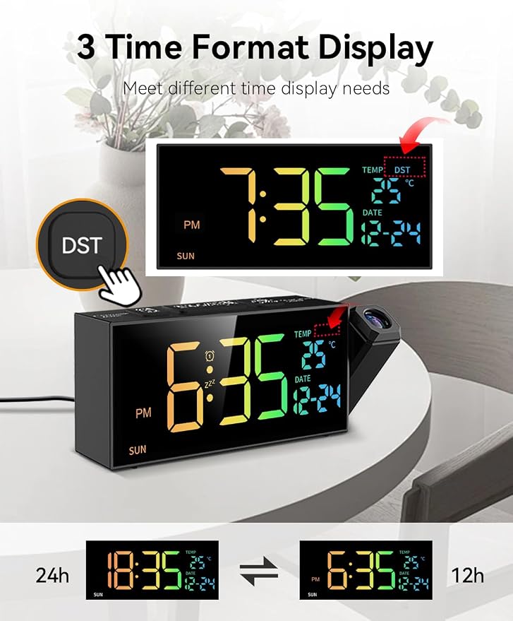Netzu Projection Clock for Bedroom Ceiling, Alarm Clocks