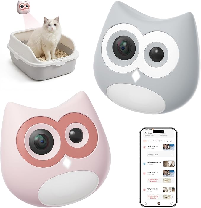 AI Cat Health Monitoring Litter Box Camera – Records Toileting Behavior, Alerts for UTI/Diarrhea, Fits Automatic & Standard Boxes, Multi-Cat Support, Night Vision