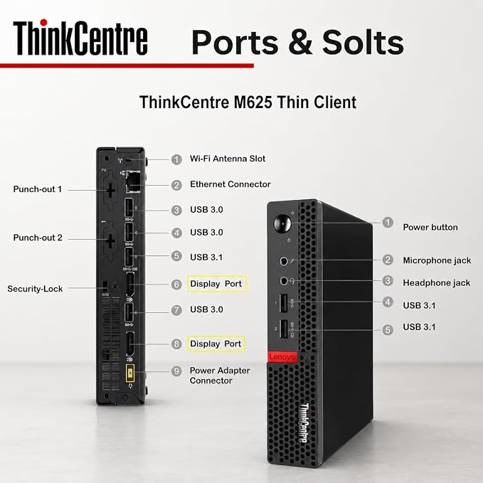 Lenovo ThinkCentre Mini Desktop Computer with AMD Processor & Graphics, 8GB DDR4 RAM, 256GB SSD, Windows 11, Wi-Fi, Bluetooth, 2X DisplayPort, RJ-45 Port, USB, for Daily Work, Wired Keyboard & Mouse