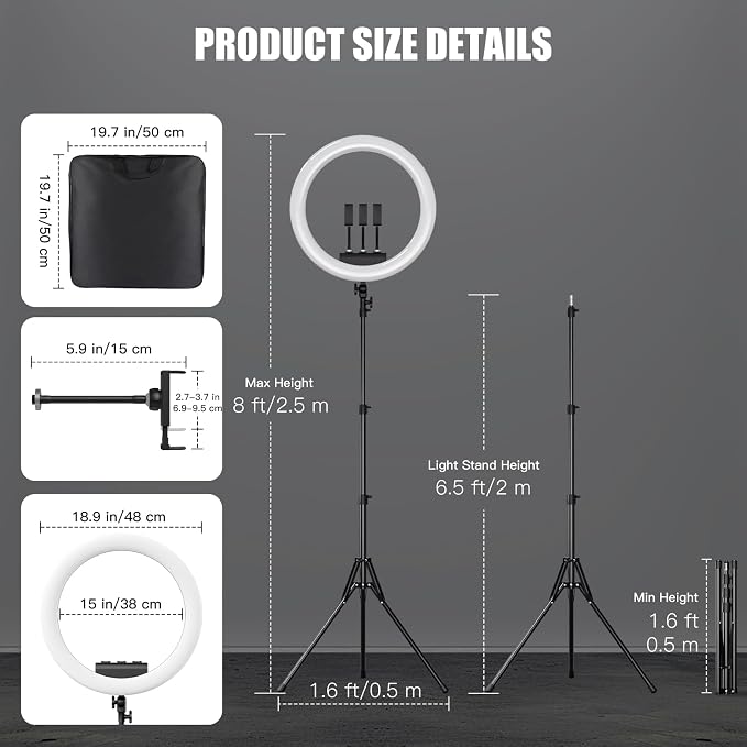 Ring Light with Stand and Phone Holder, Professional LED Circle Light with 78"