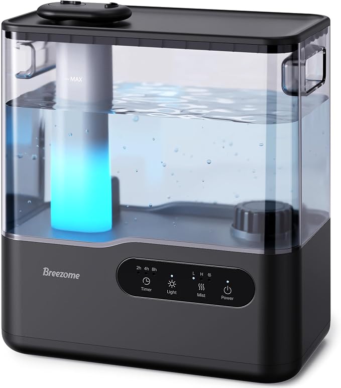 BREEZOME 5L Humidifiers for Bedroom Large Room, 36H Top Fill Cool Mist Humidifier with Essential Oil Tray, 7-Color Mood Light, Timer, Quiet Ultrasonic Humidifier for Home, Baby Nursery, Plants