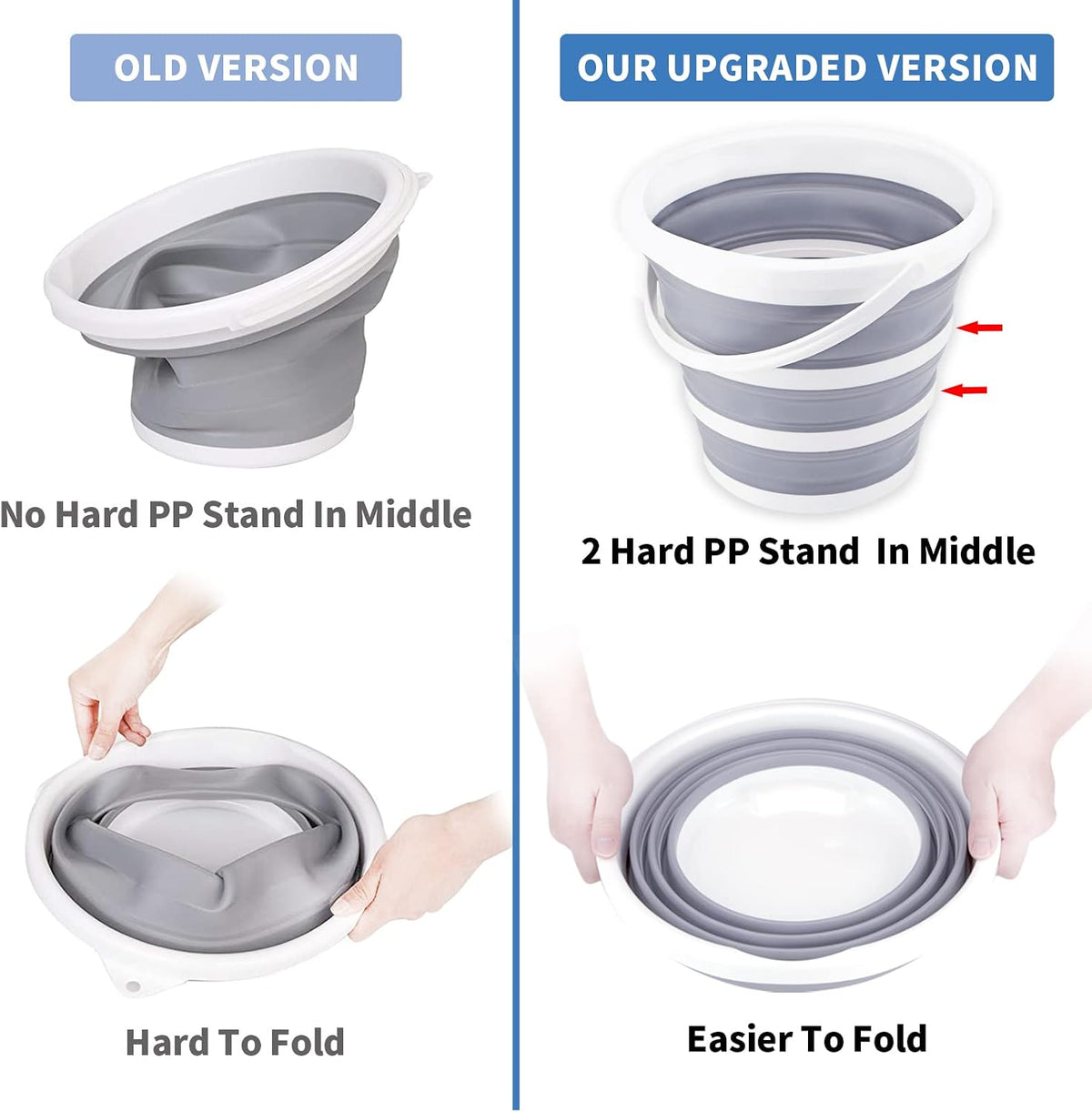 2 Pack Collapsible Buckets 10L 2.6 Gallon Cleaning Bucket Mop Bucket Folding Foldable Portable Small Plastic Water Supplies for Outdoor Garden Camping Fishing Car Wash Space Saving Grey and Blue