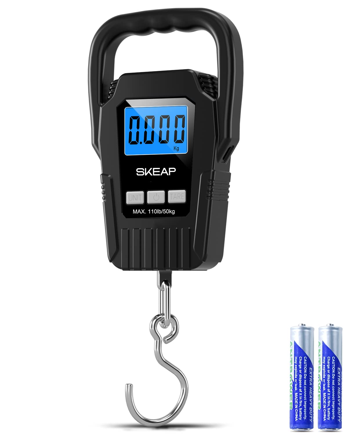 SKEAP Digital Fish Scale - 110lb Capacity | Backlit LCD Display & Large Handle - Black
