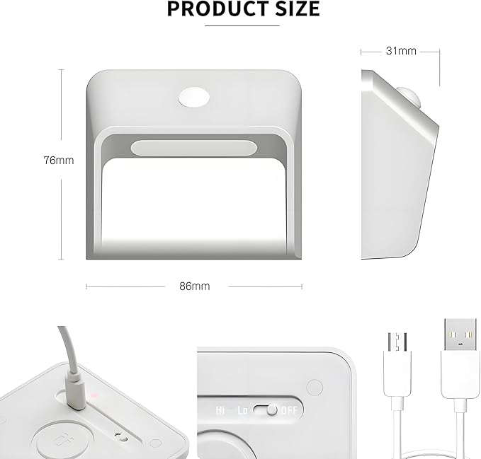 Rechargeable Motion Sensor Night Light - 2200mAh Battery Stair Lights Indoor, 3000K, Linkage Mode, for Bedroom Hallway Bathroom Wall - 3 Brightness Levels