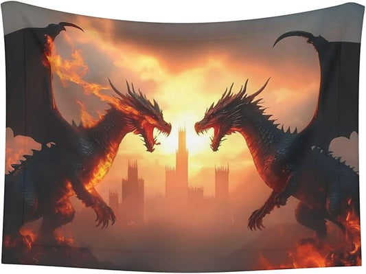 Castle Cool Fire Dragon Print Soft Plush Pet Blanket, Washable Dog Blanket, Cat Fleece Throw, Puppy Bed Crate Mat & Sofa Couch Protector - Small