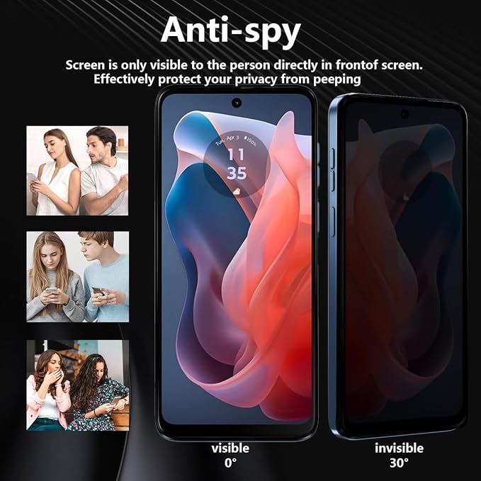 2 Pack Privacy Tempered Glass for Motorola Moto G Play 2024 Screen Protector