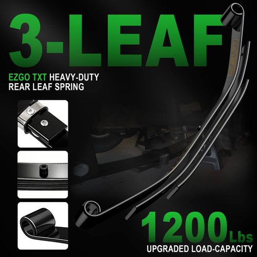 Cartalia Upgraded Heavy Duty Rear 3-Leaf Springs Kit for EZGO TXT/Medalist Electric 1994-2013 and Gas 1996-2008 Golf Cart Suspension with Bushings Sleeves & U-Bolts Replace OEM 74207-G01 Load Capacity