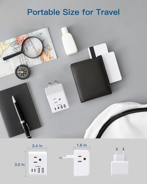 **Skiennix European Travel Plug Adapter - 3 Outlets & 4 USB Ports (2 USB-C) for EU Countries**