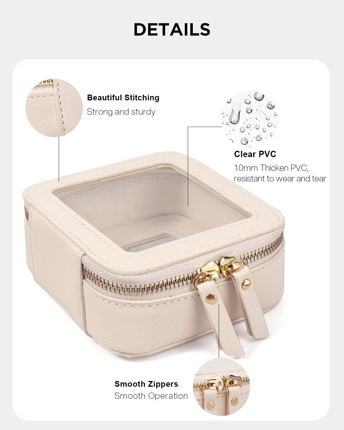 LETGO Clear Makeup Bags for Beach,Clear Makeup Bag for Purse,Mini Clear Makeup Pouch Purse Organizer Fit Carry-on Travel Essentials,Clear Cosmetic Bags for Car Accessories for Women (Mini-Beige)